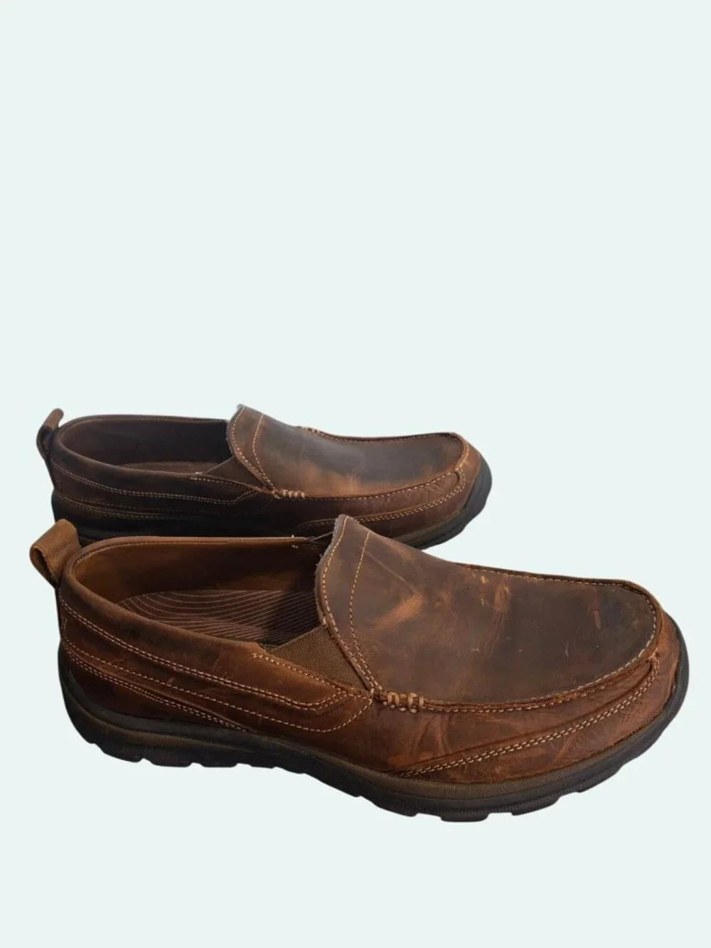 Skechers Relaxed Fit Brown Leather Slip-On Shoes With Memory Foam*SH13